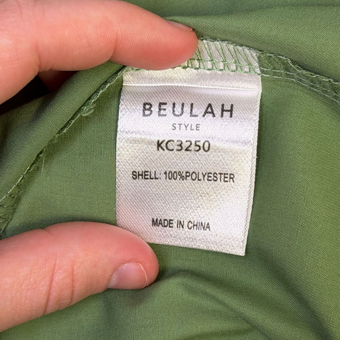 Beulah Style Ruffled Tunic Blouse Collar Green Button-Up M/L