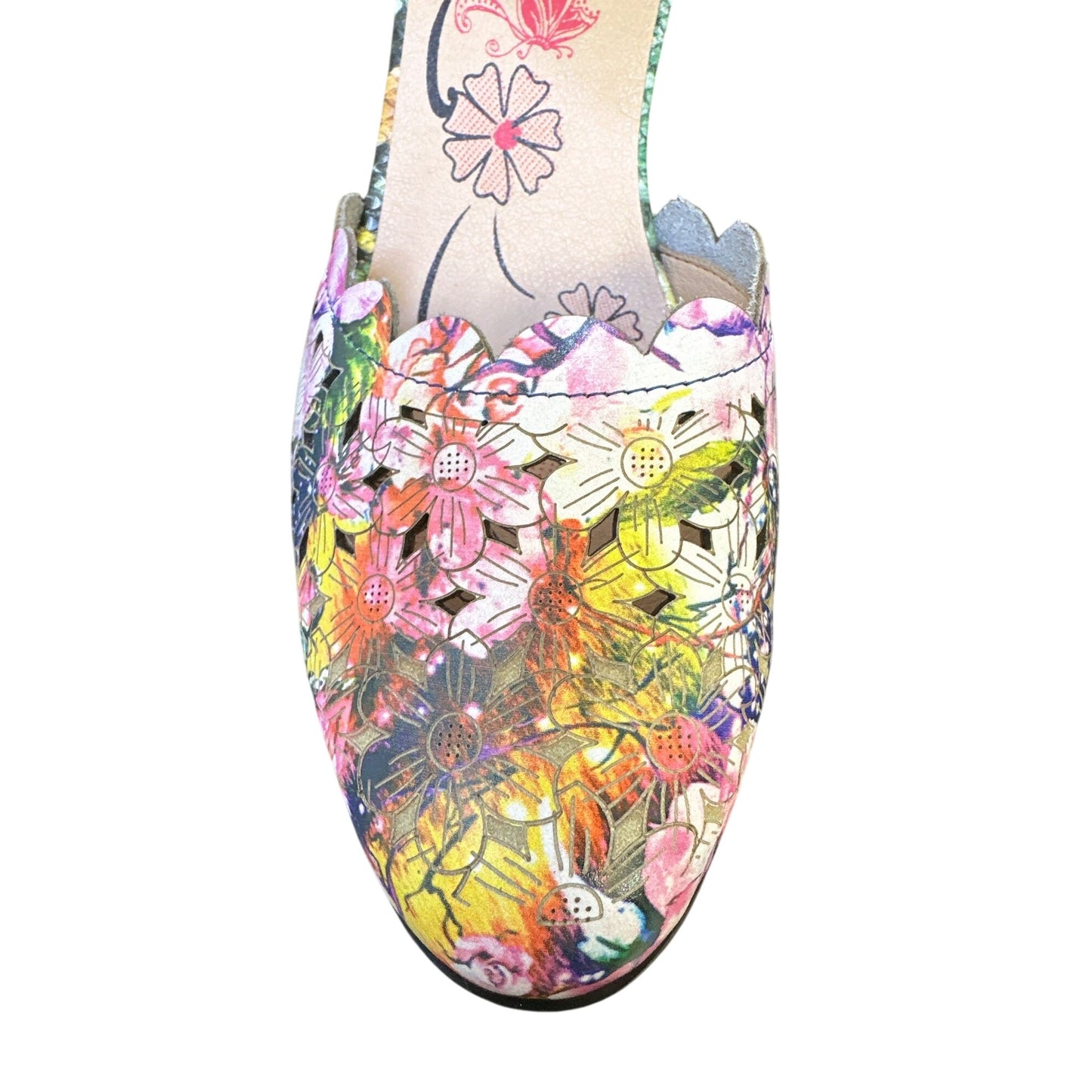 L'artiste Spring Step Floral & Blue Leather Mary Jane Heels Size 8.5