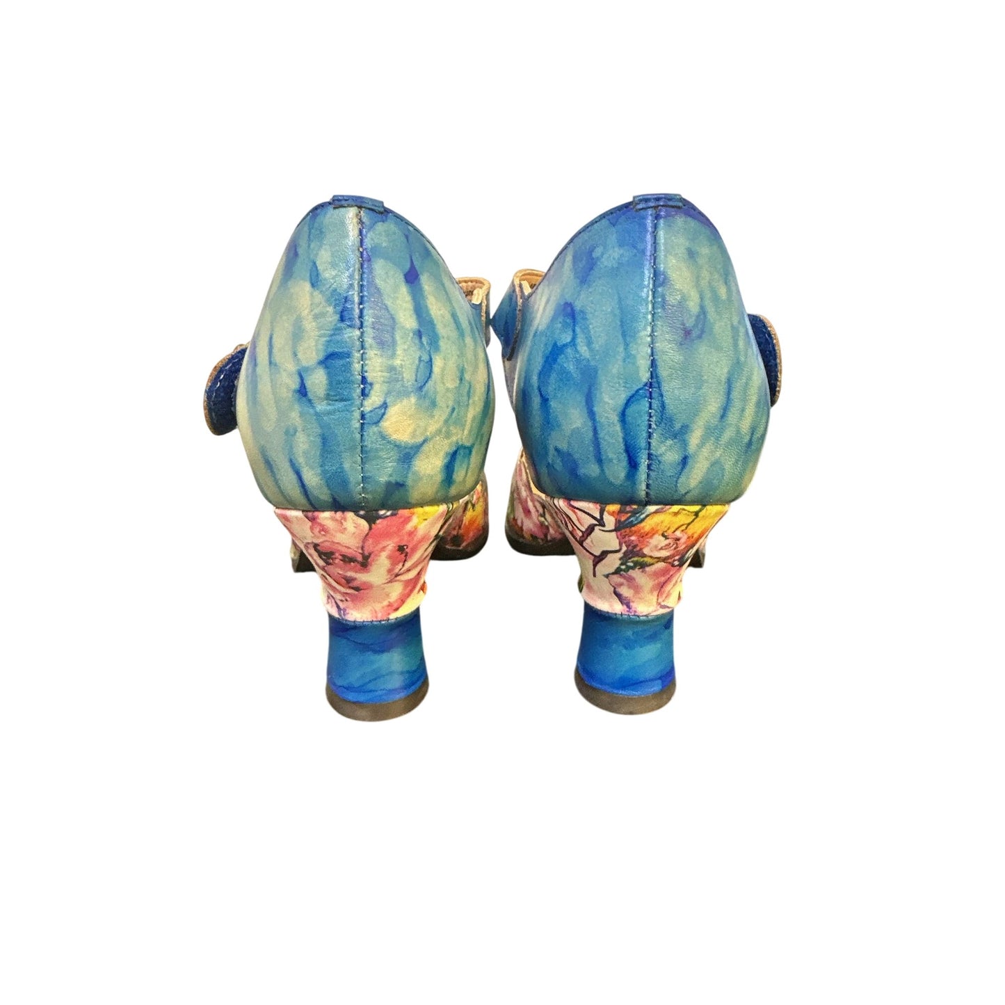 L'artiste Spring Step Floral & Blue Leather Mary Jane Heels Size 8.5