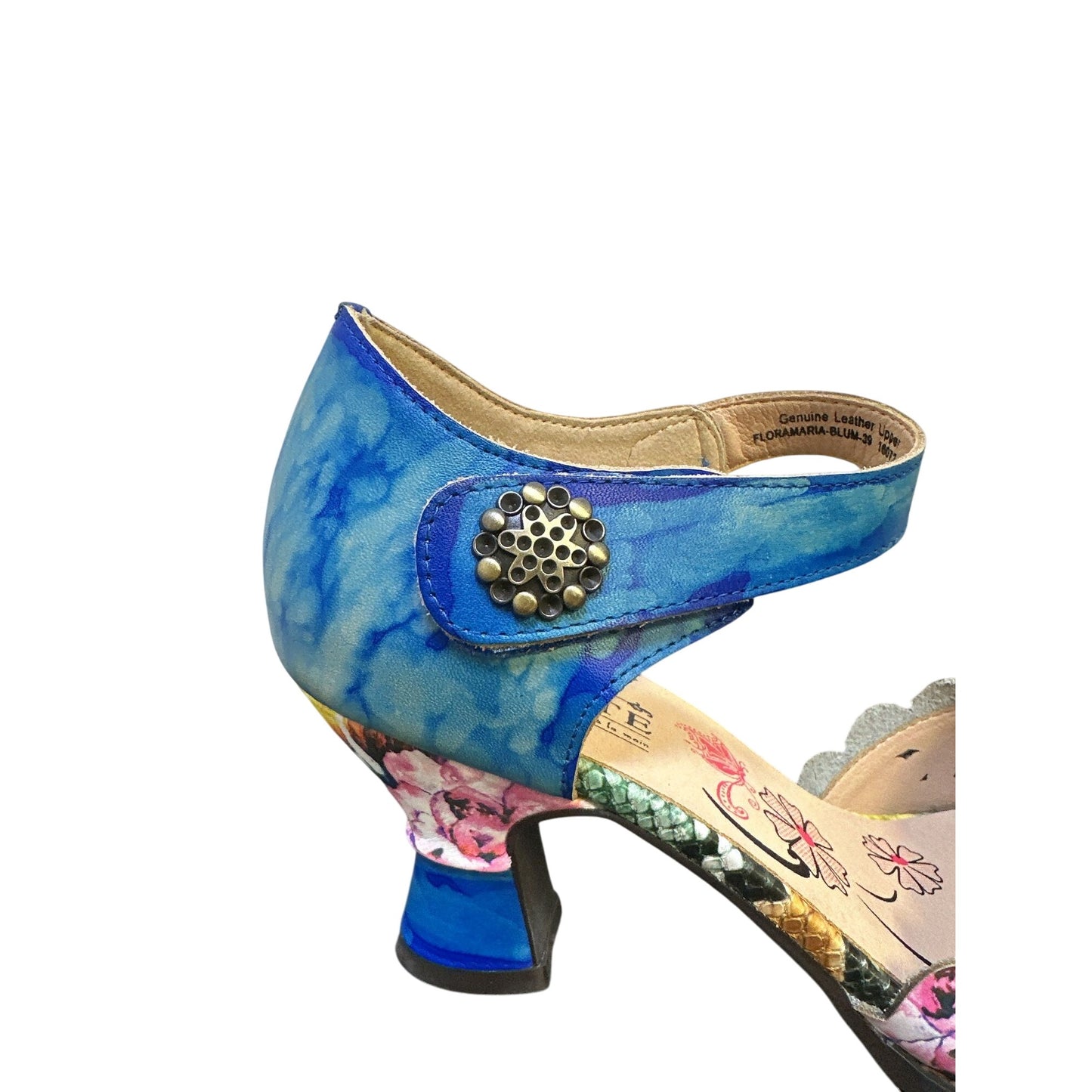 L'artiste Spring Step Floral & Blue Leather Mary Jane Heels Size 8.5