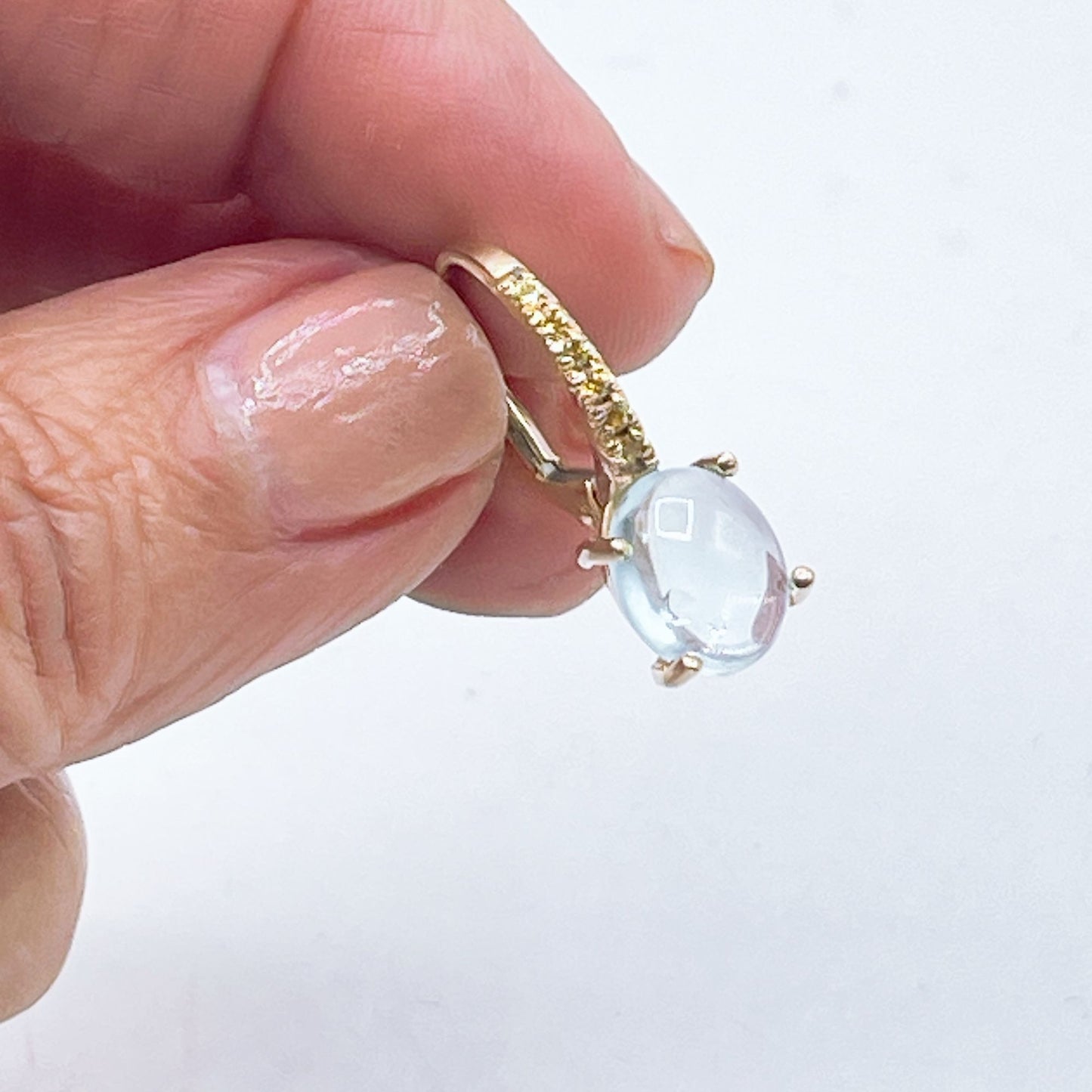 14K Gold 585 Italian Blue Topaz & Crystals Leverback Dangle Earrings