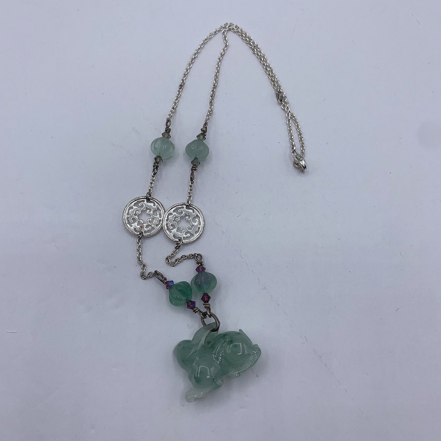 Sterling Silver Chain Jade Rabbit Pendant & Beaded Accent Necklaces