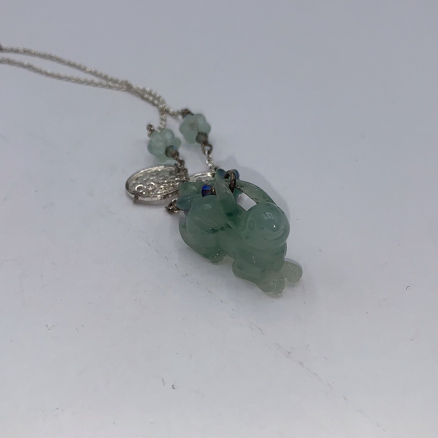 Sterling Silver Chain Jade Rabbit Pendant & Beaded Accent Necklaces