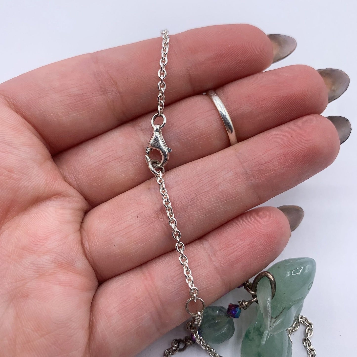 Sterling Silver Chain Jade Rabbit Pendant & Beaded Accent Necklaces