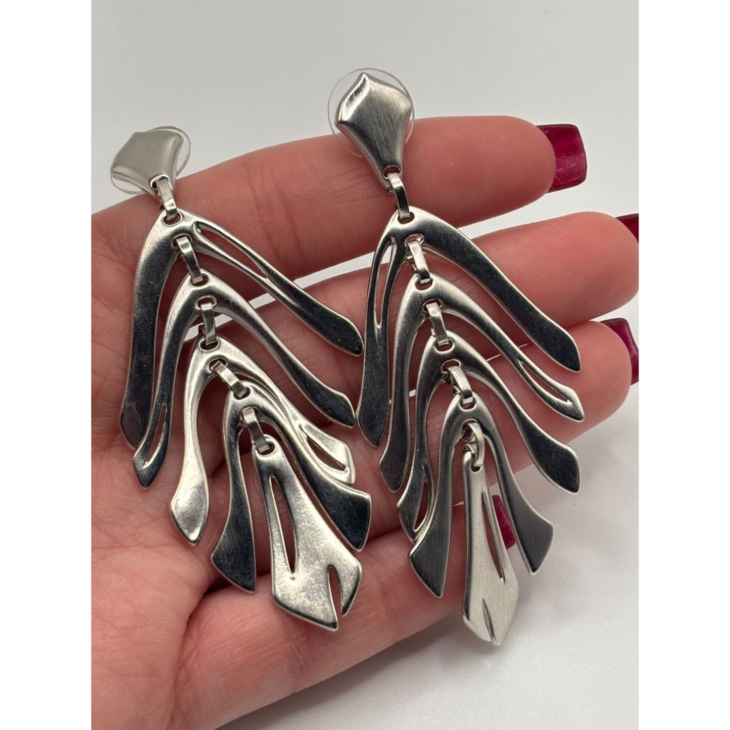 Kendra Scott Lotus Statement Earrings Silver Plated Dangle With Textured Design