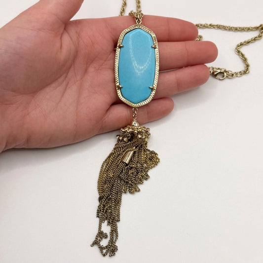 Kendra Scott Rayne Gold-Tone Turquoise Magnesite Tassel Necklace