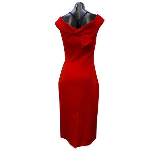 Karen Millen Red Midi Dress Sleeveless Back Bow Detail US 8 UK 12