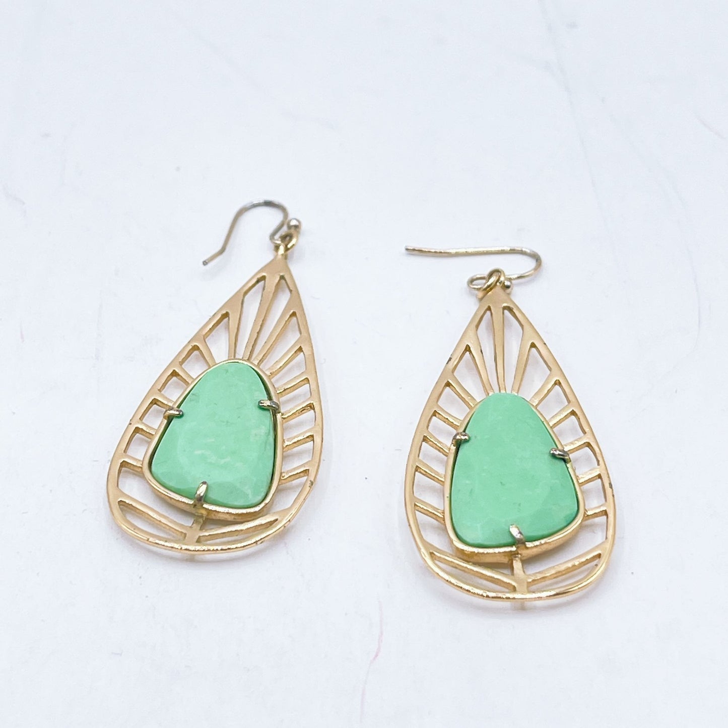 Gold-Tone Kendra Scott Open Teardrop Earrings With Green Stones