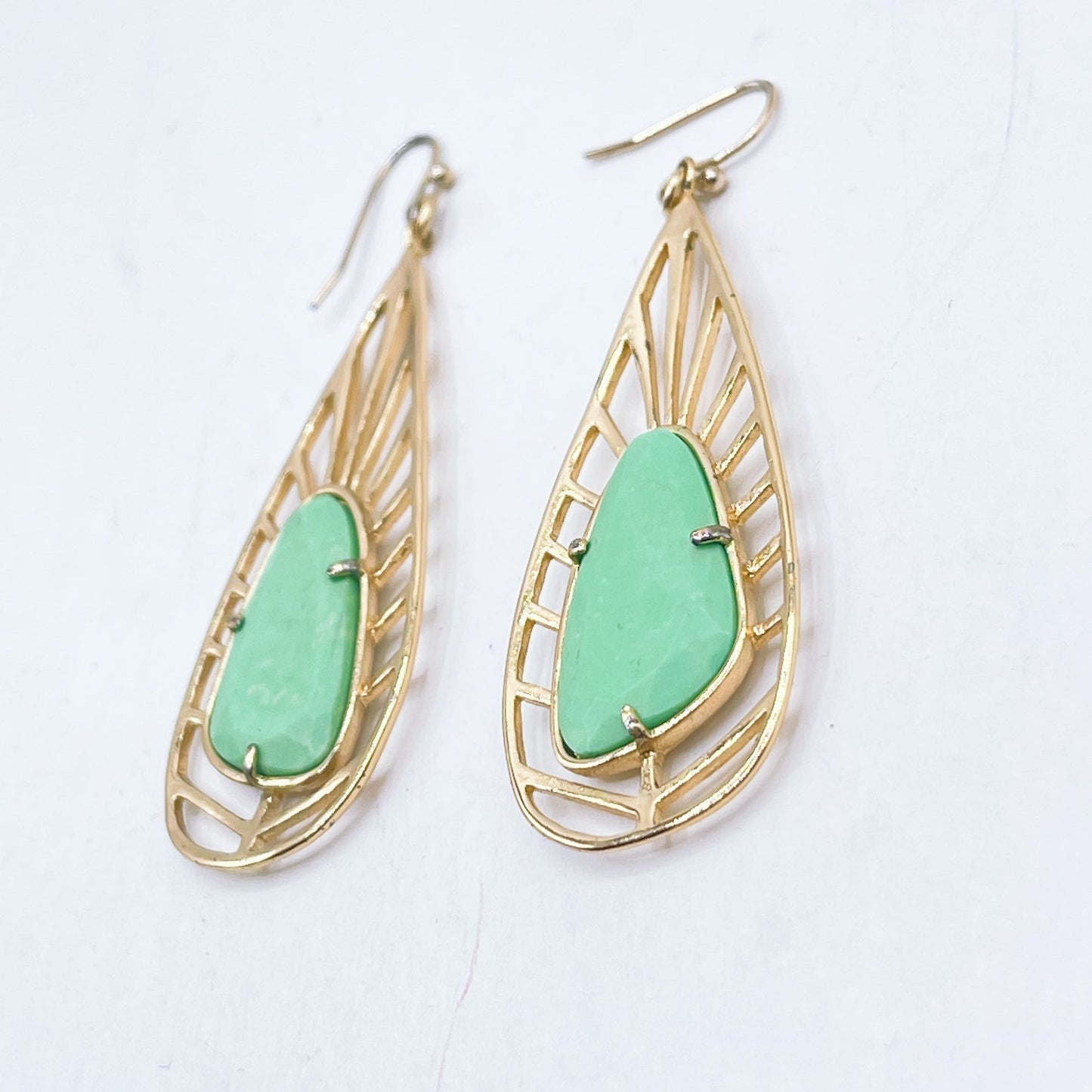 Gold-Tone Kendra Scott Open Teardrop Earrings With Green Stones