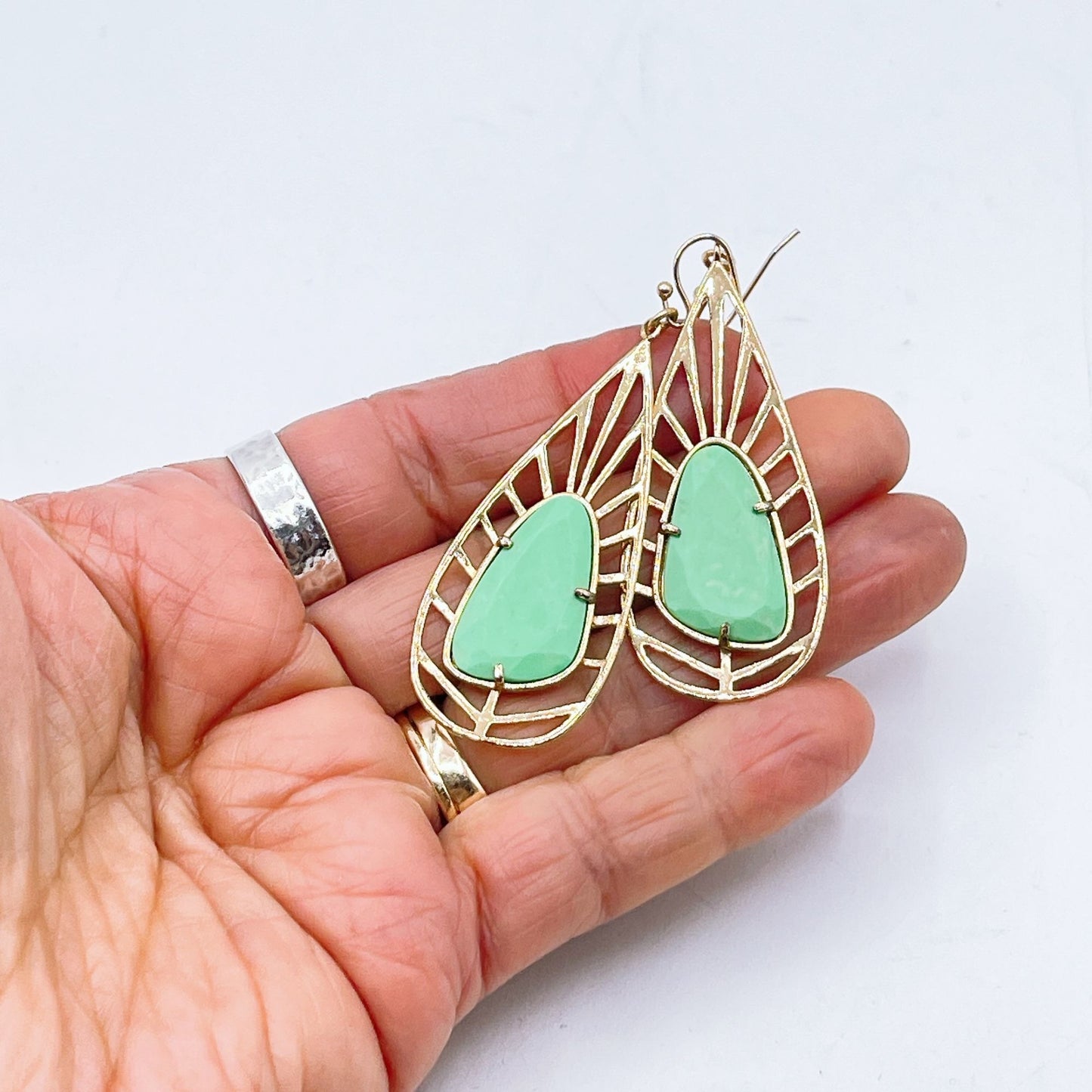 Gold-Tone Kendra Scott Open Teardrop Earrings With Green Stones