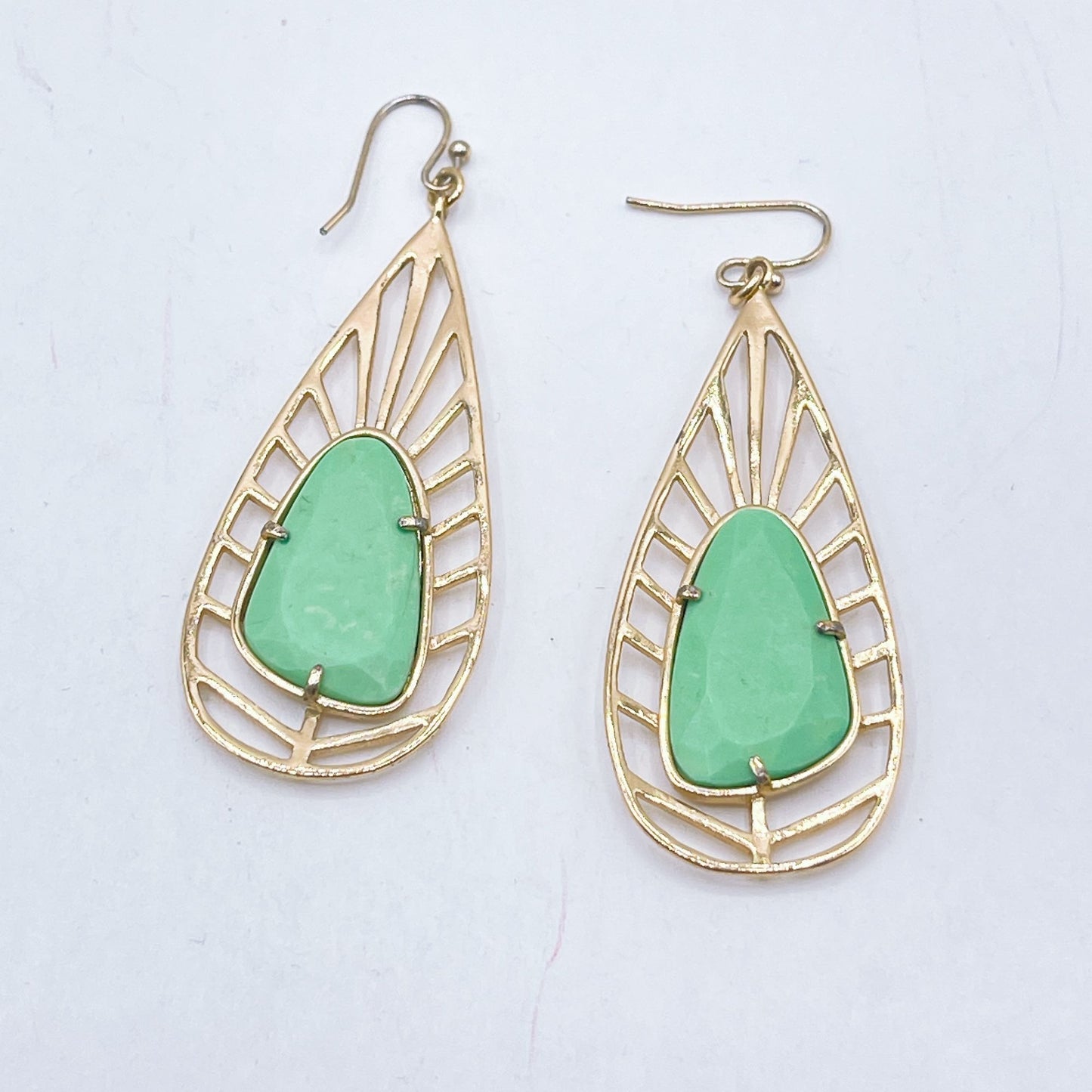 Gold-Tone Kendra Scott Open Teardrop Earrings With Green Stones