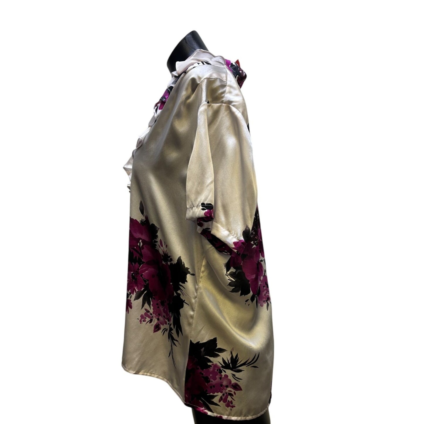 NWT St. John Collection Floral Ruffle Blouse Rose Multi Color 16