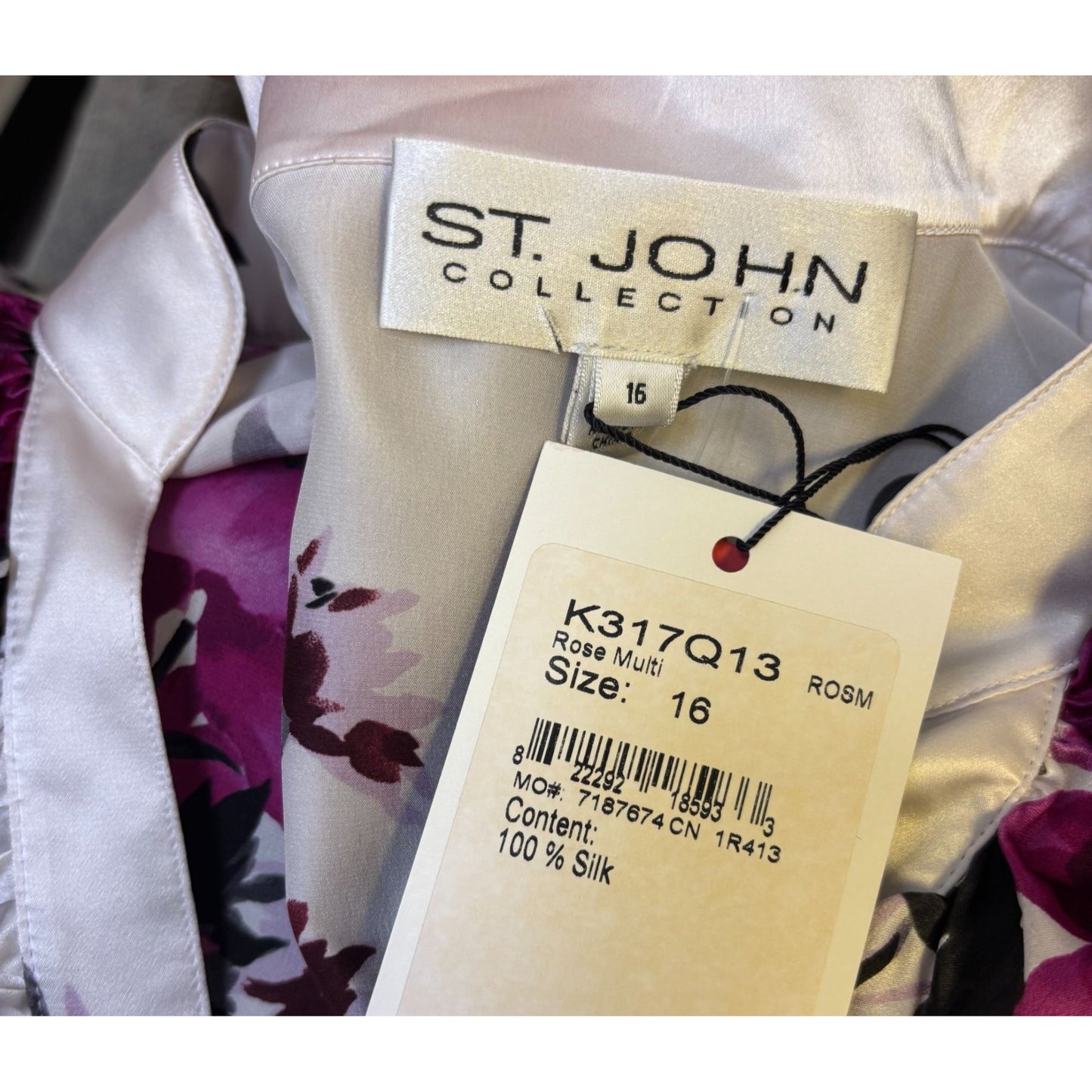 NWT St. John Collection Floral Ruffle Blouse Rose Multi Color 16