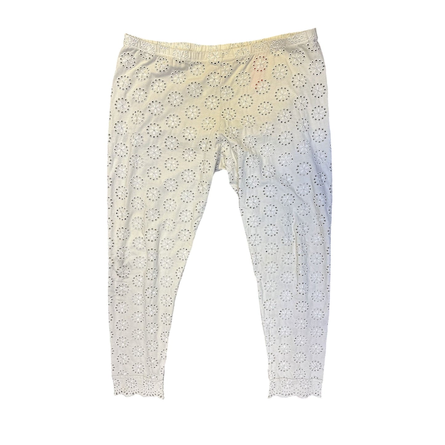Johnny Was White Eyelet Embroidered Cotton Elastic Waist Pants Size L