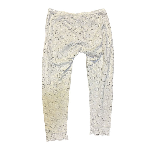Johnny Was White Eyelet Embroidered Cotton Elastic Waist Pants Size L