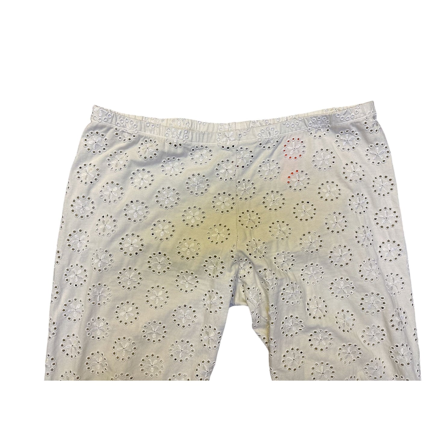 Johnny Was White Eyelet Embroidered Cotton Elastic Waist Pants Size L