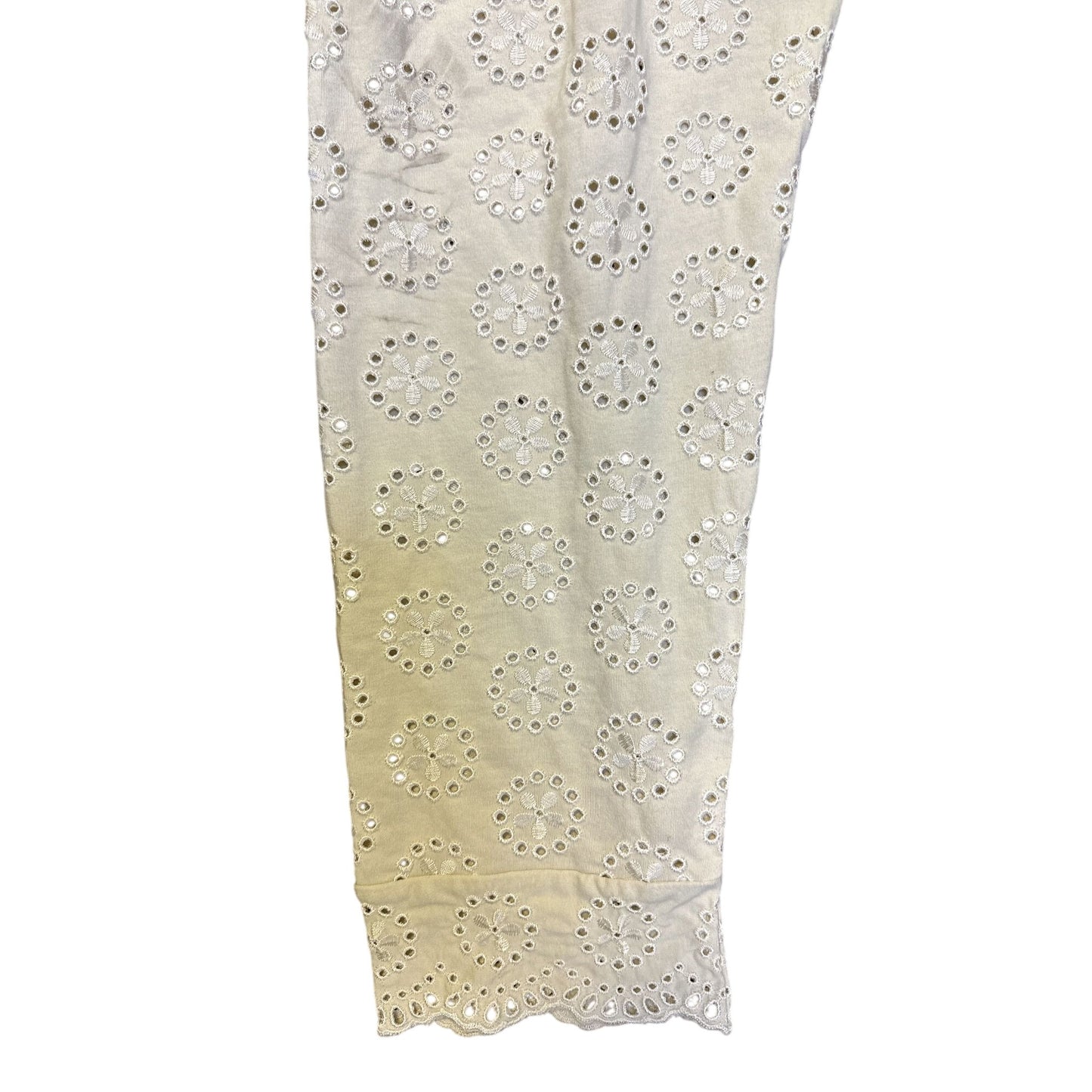 Johnny Was White Eyelet Embroidered Cotton Elastic Waist Pants Size L