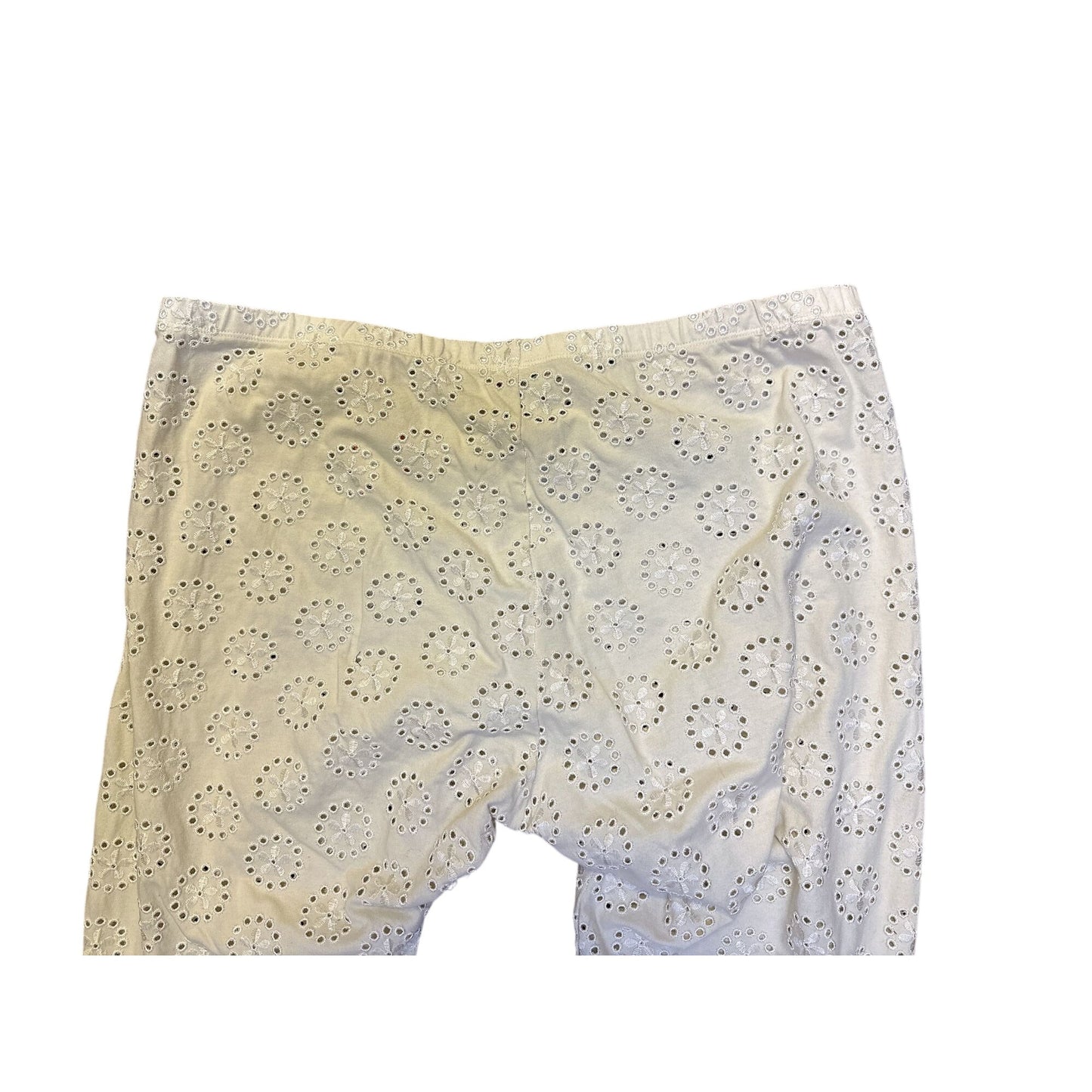 Johnny Was White Eyelet Embroidered Cotton Elastic Waist Pants Size L