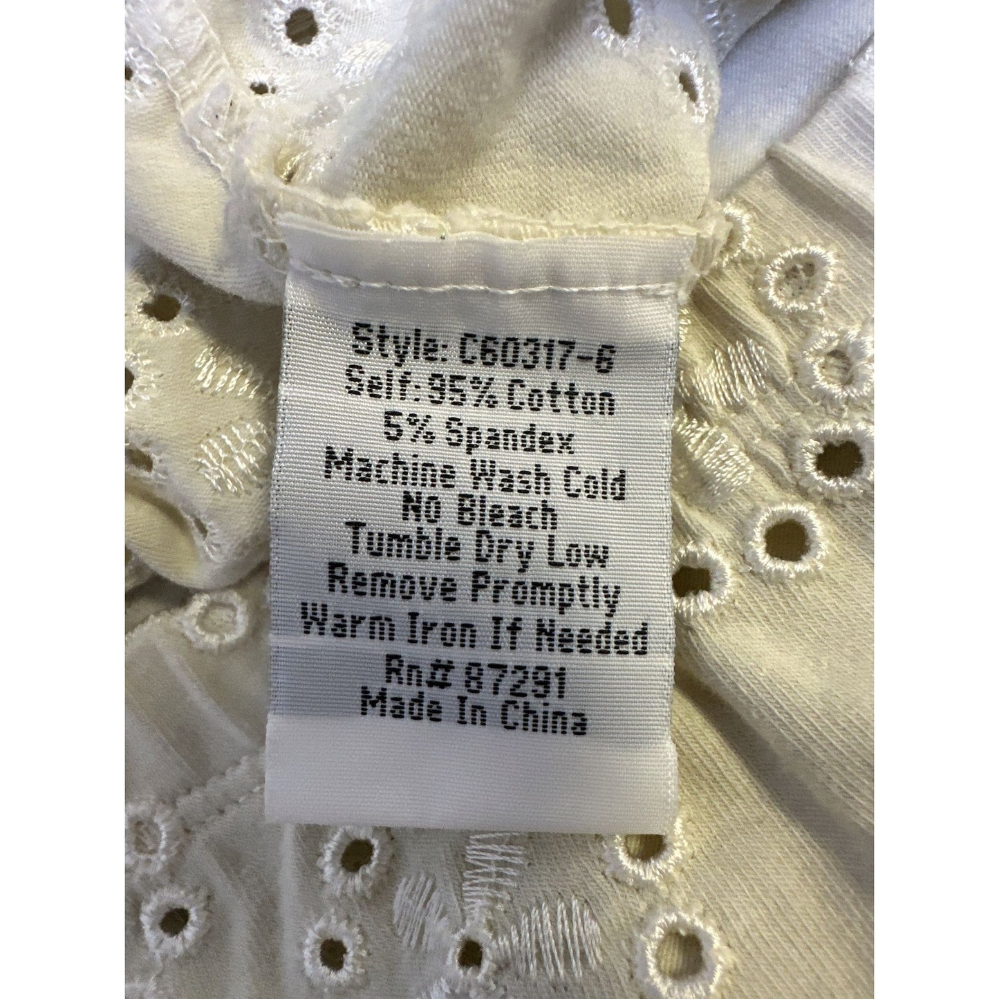 Johnny Was White Eyelet Embroidered Cotton Elastic Waist Pants Size L