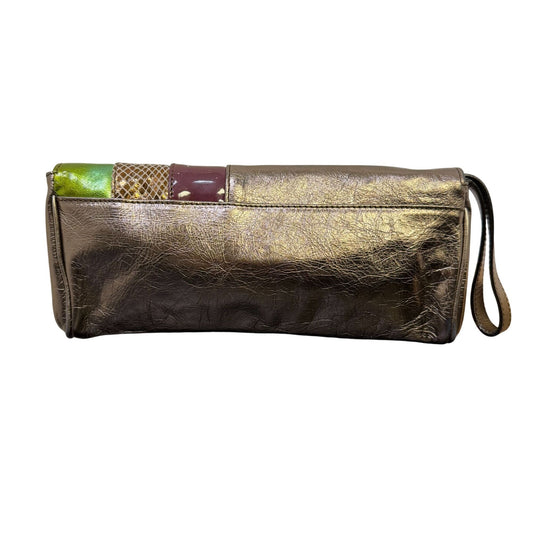 Doncaster Metallic Bronze Multi-Color Leather Wristlet Clutch Made In Italy