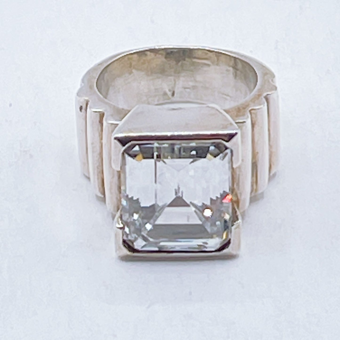 Vintage Sterling Silver Ring With Emerald Cut Clear Stone Size 6