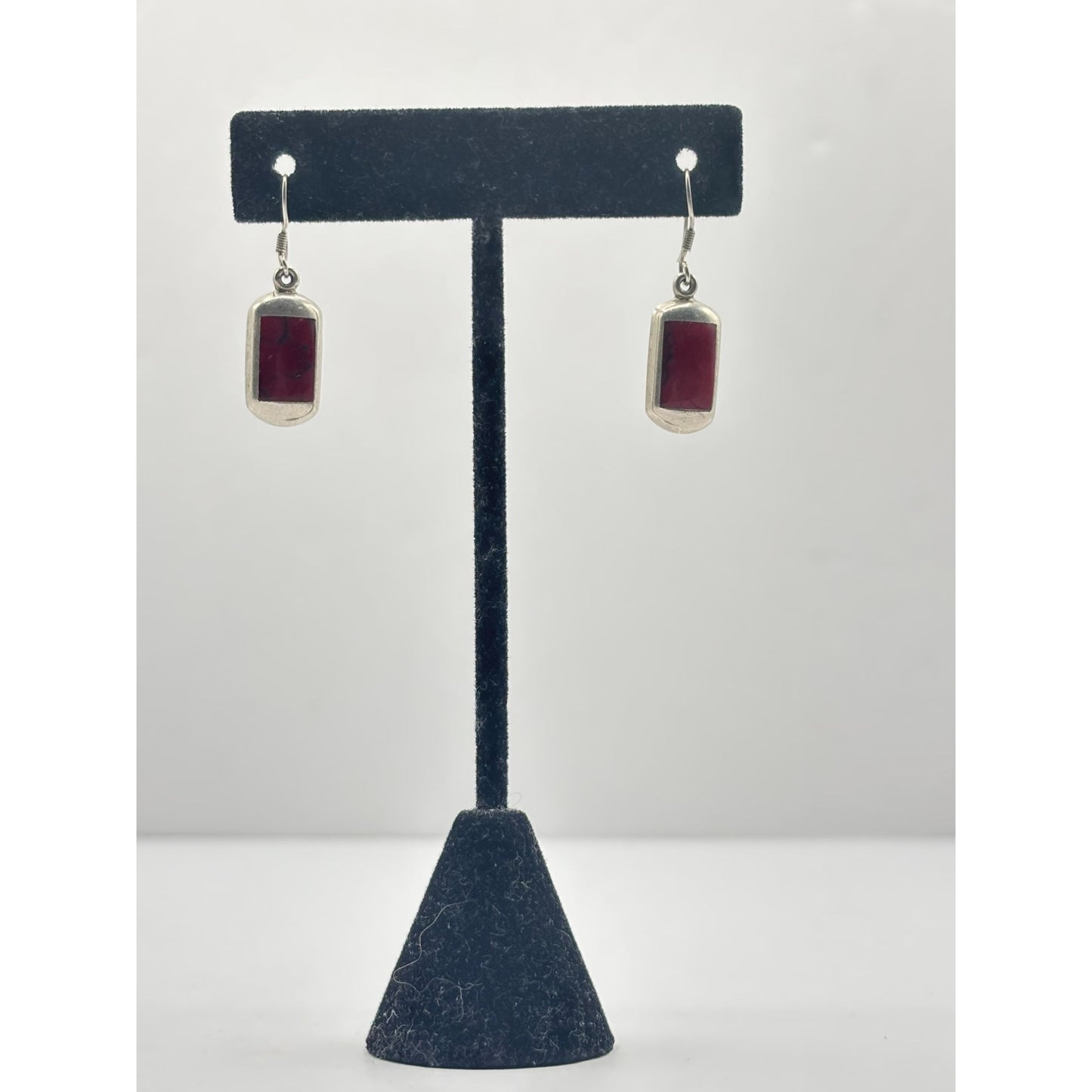Sterling 925 Silver & Red Stone Drop Earrings
