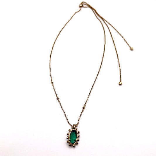 Kendra Scott Green Pendant Gold Adjustable Necklace Oval Shape