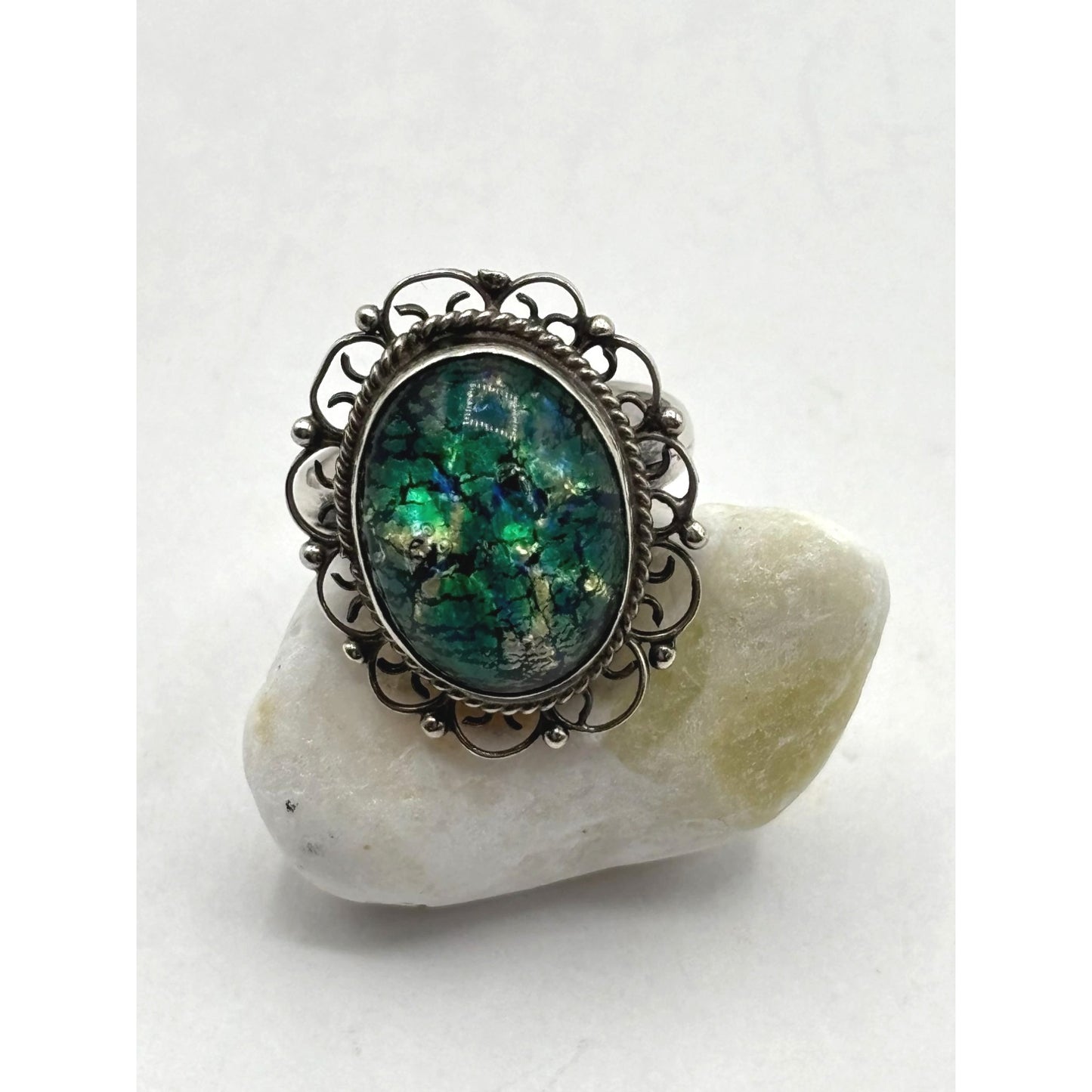 Sterling Silver Triplet Opal Ring Size 5.5