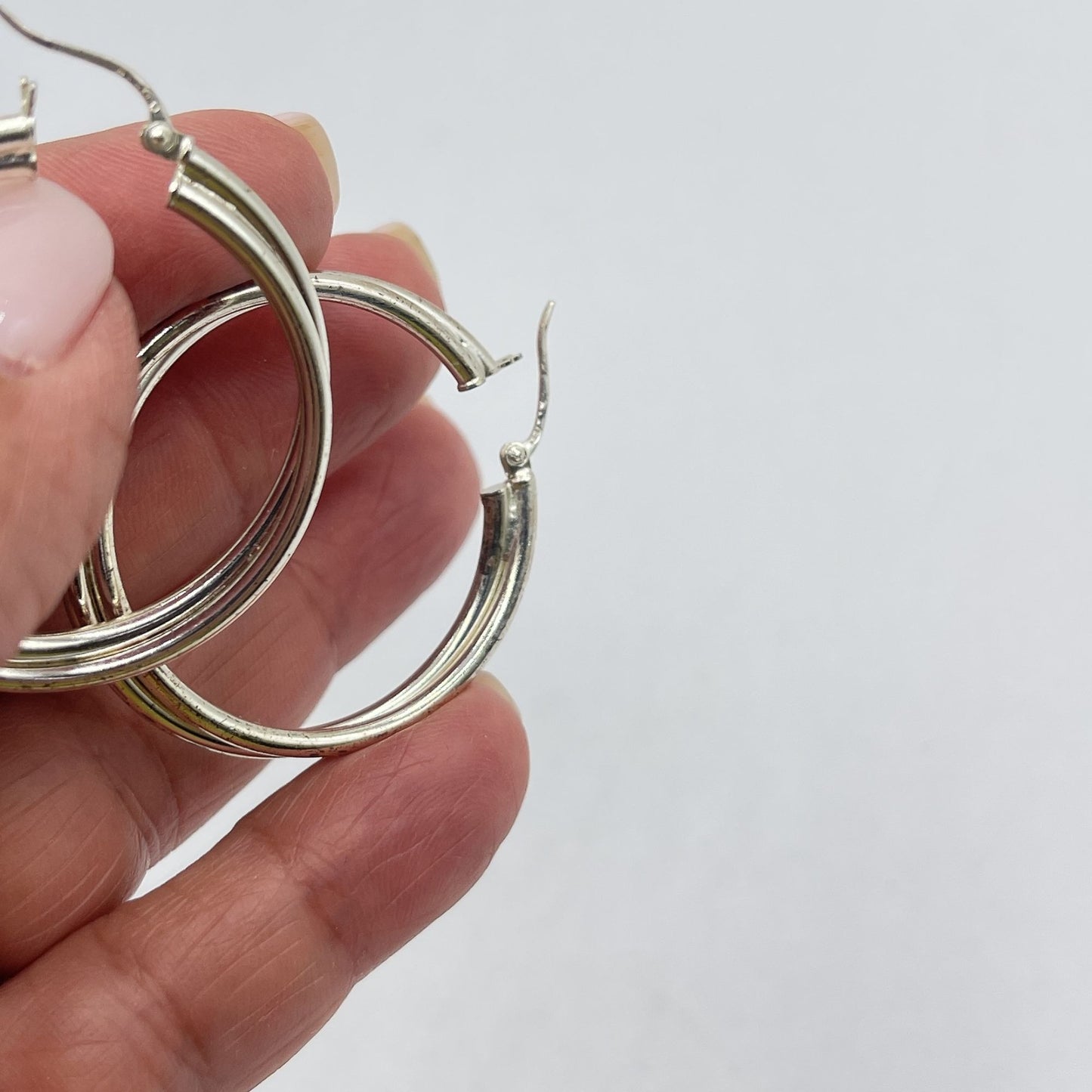 925 Sterling Silver Textured Hoop Earrings Round