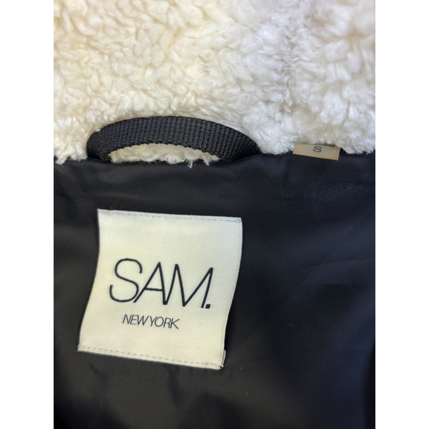 SAM New York White Fleece Jacket With Black Accents Size M