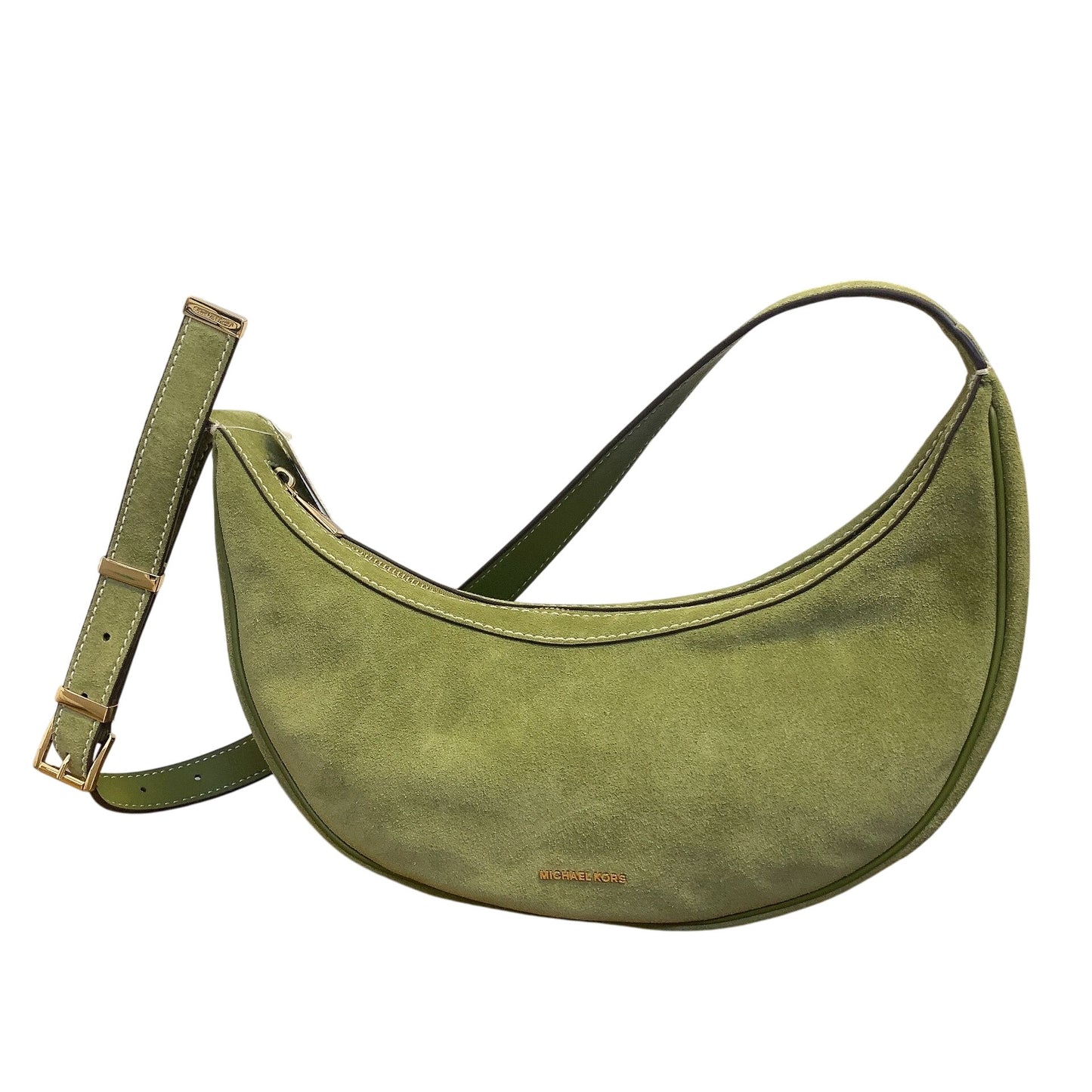 NWT Michael Kors Green Suede Shoulder Bag With Adjustable Strap