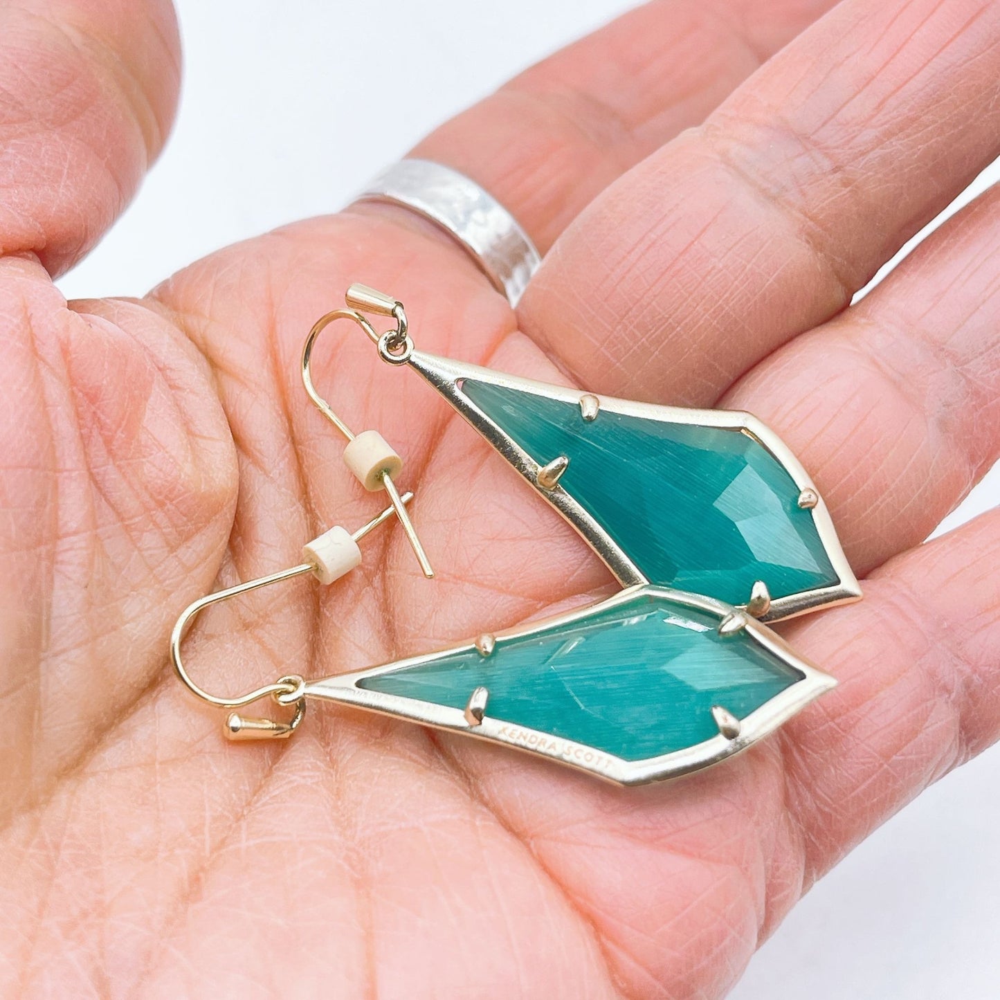 Kendra Scott Gold-Tone Drop Earrings With Green Faceted Glass Stone
