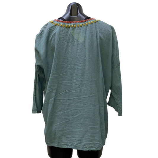 Johnny Was Embroidered Floral Boho Tunic Blouse Blue Multi M