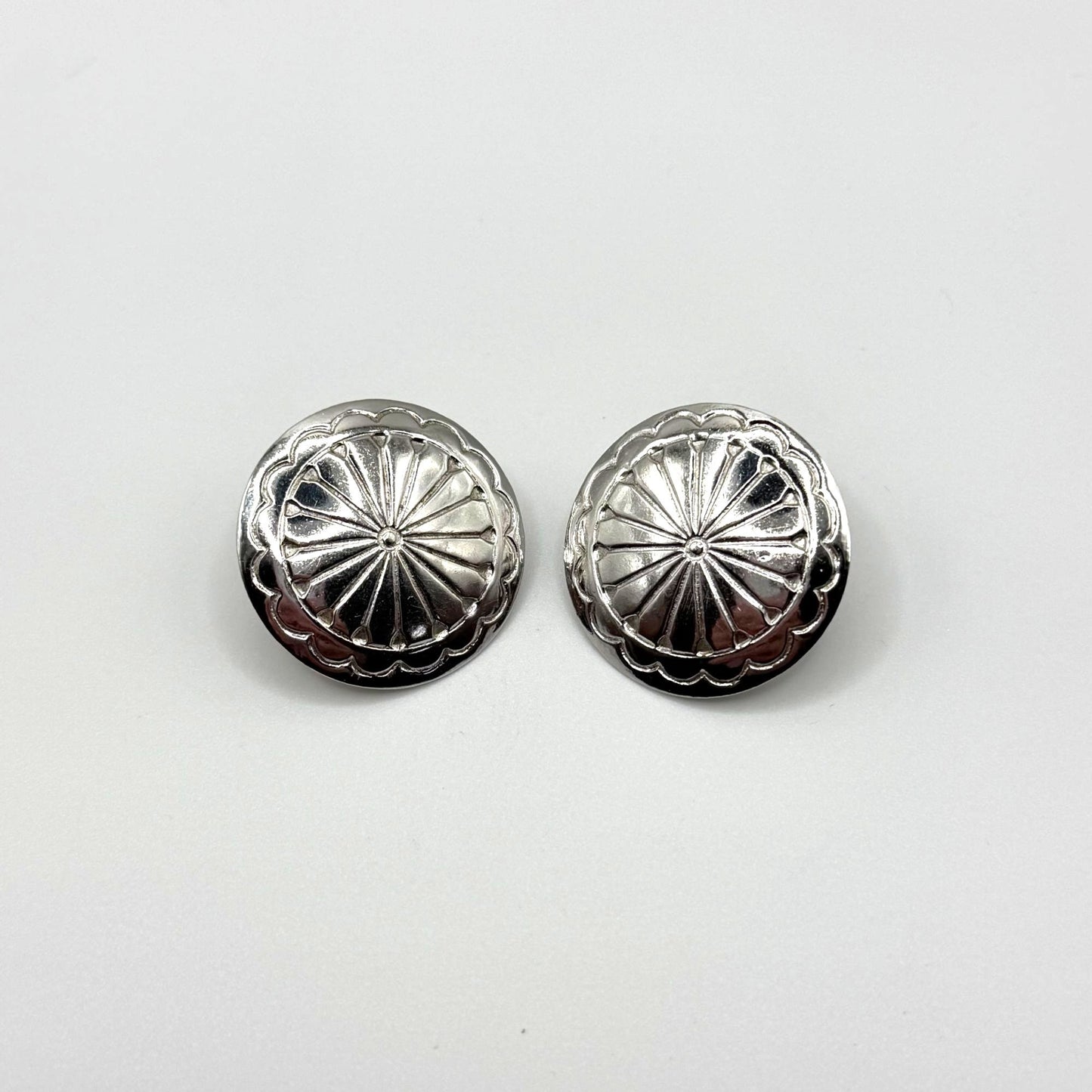 Vintage Sterling Silver Sunburst Disc Stud Earrings