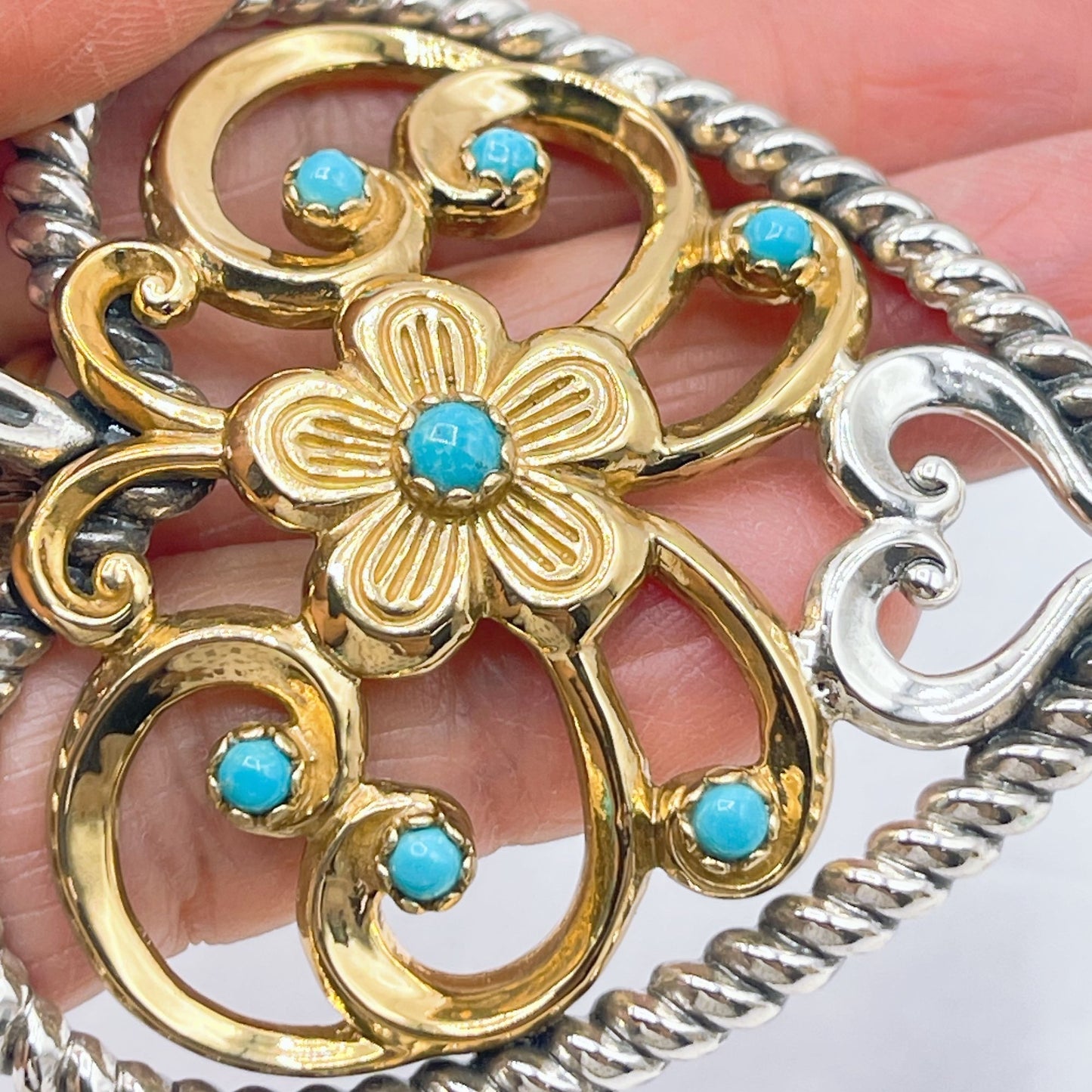 Carolyn Pollack 925 Sterling Silver & Brass Heart Pendant Turquoise Accents Large