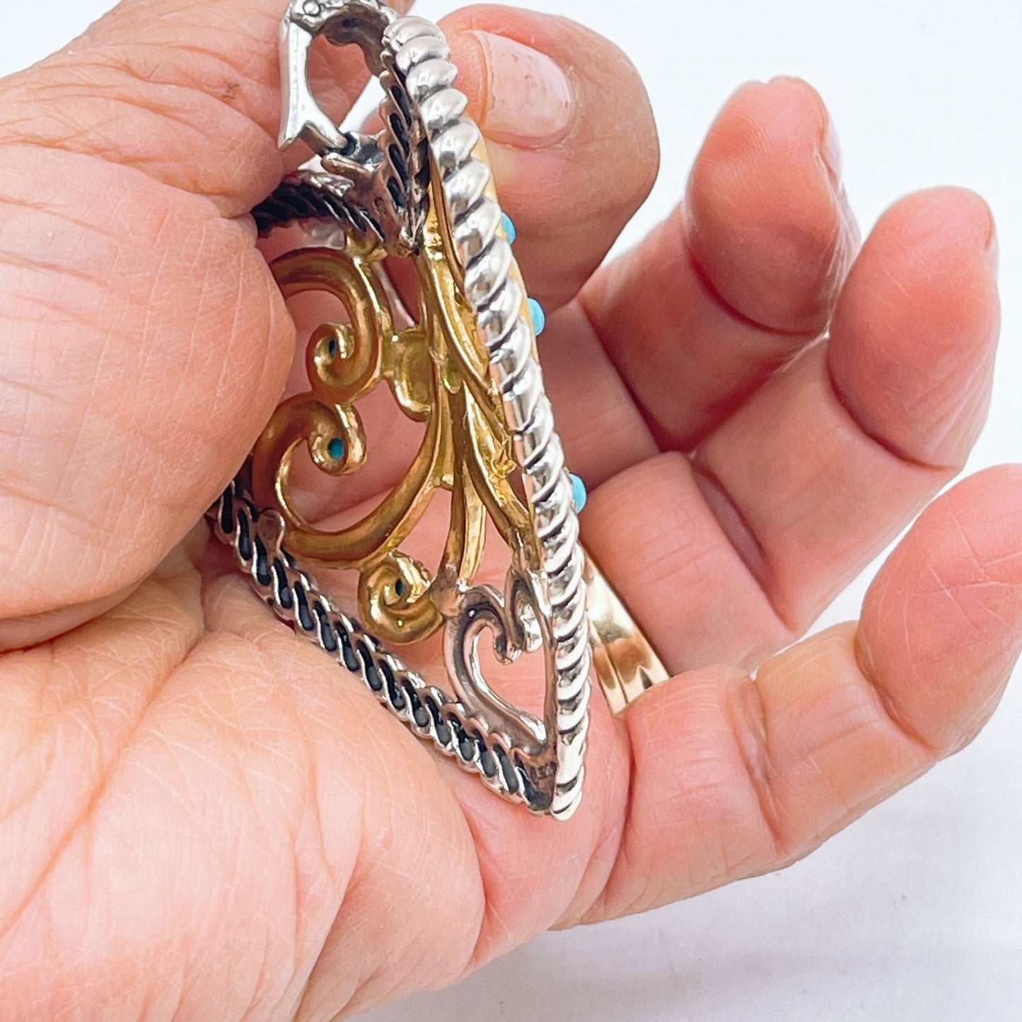 Carolyn Pollack 925 Sterling Silver & Brass Heart Pendant Turquoise Accents Large