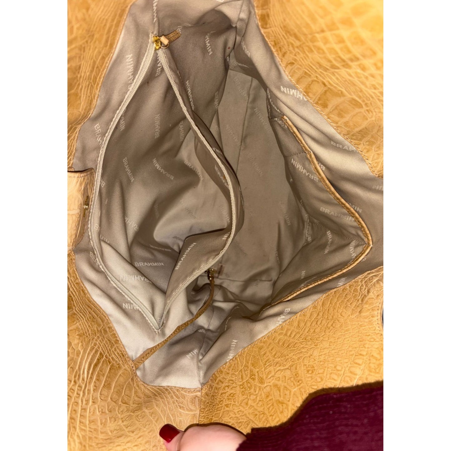 Brahmin Large Tan Tote Bag With Croc Embossed Leather