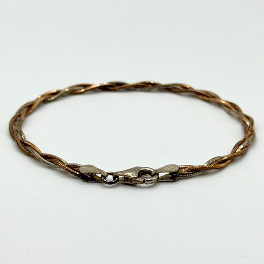 Sterling Silver Two Tone Braided Bracelet 925 Italy