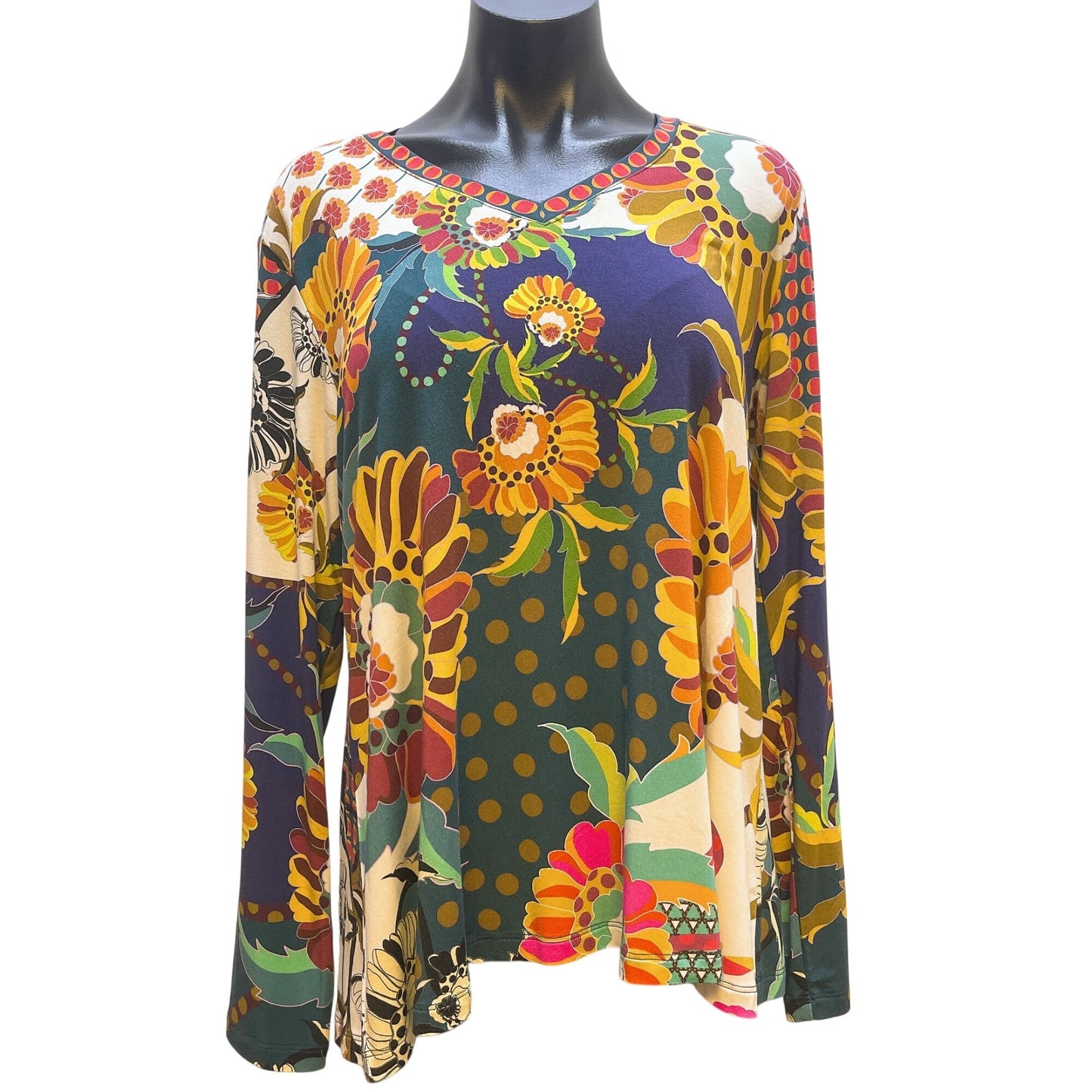 Johnny Was Los Angeles Womens Floral Long Sleeve Top Medium