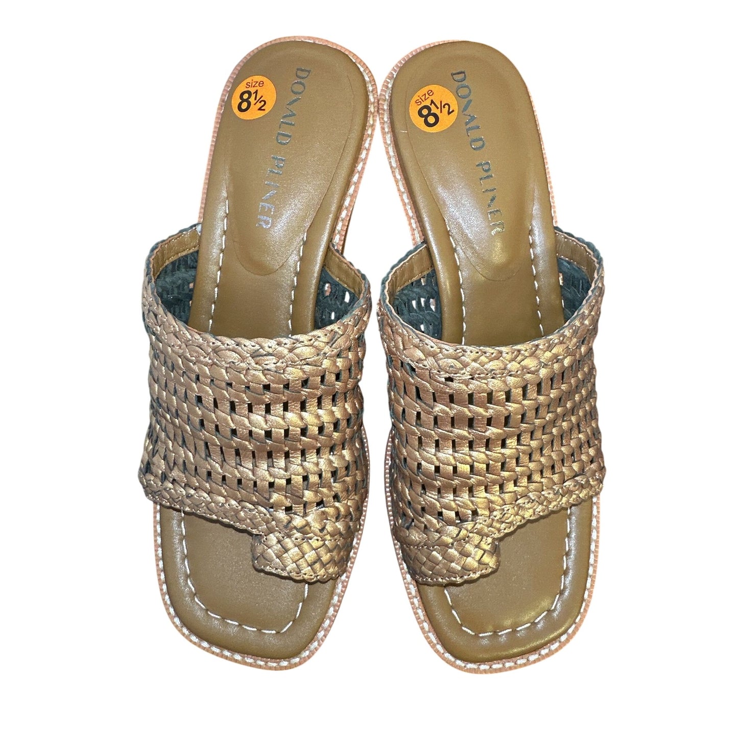 Donald Pliner Bronze Woven Leather Heeled Sandals Size 8.5