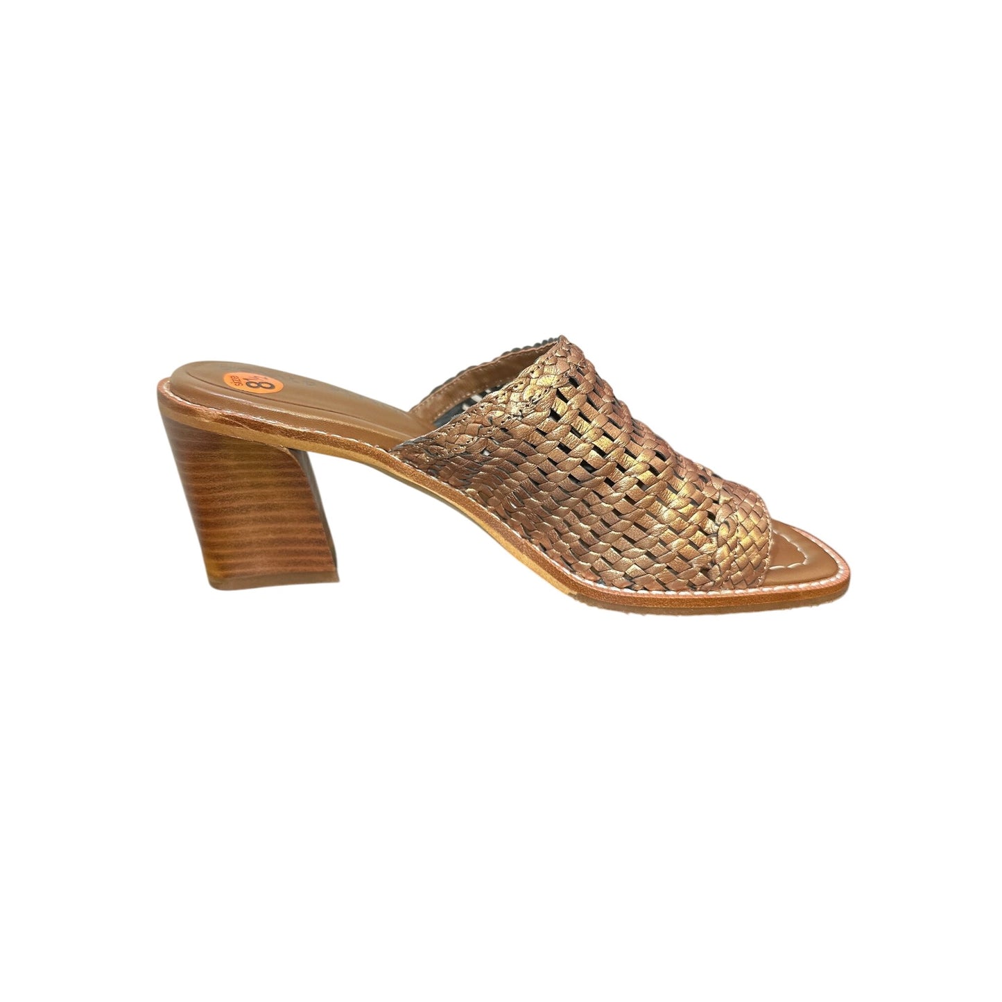 Donald Pliner Bronze Woven Leather Heeled Sandals Size 8.5