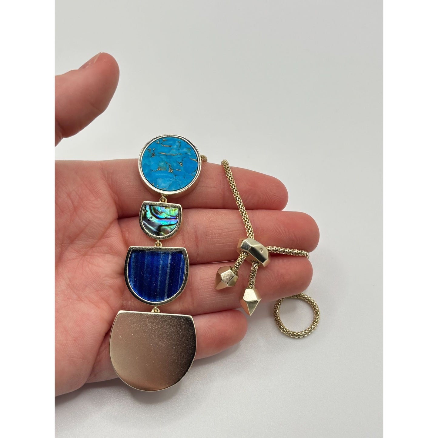 Kendra Scott Luna Gold Pendant Necklace Blue Stone & Adjustable Chain