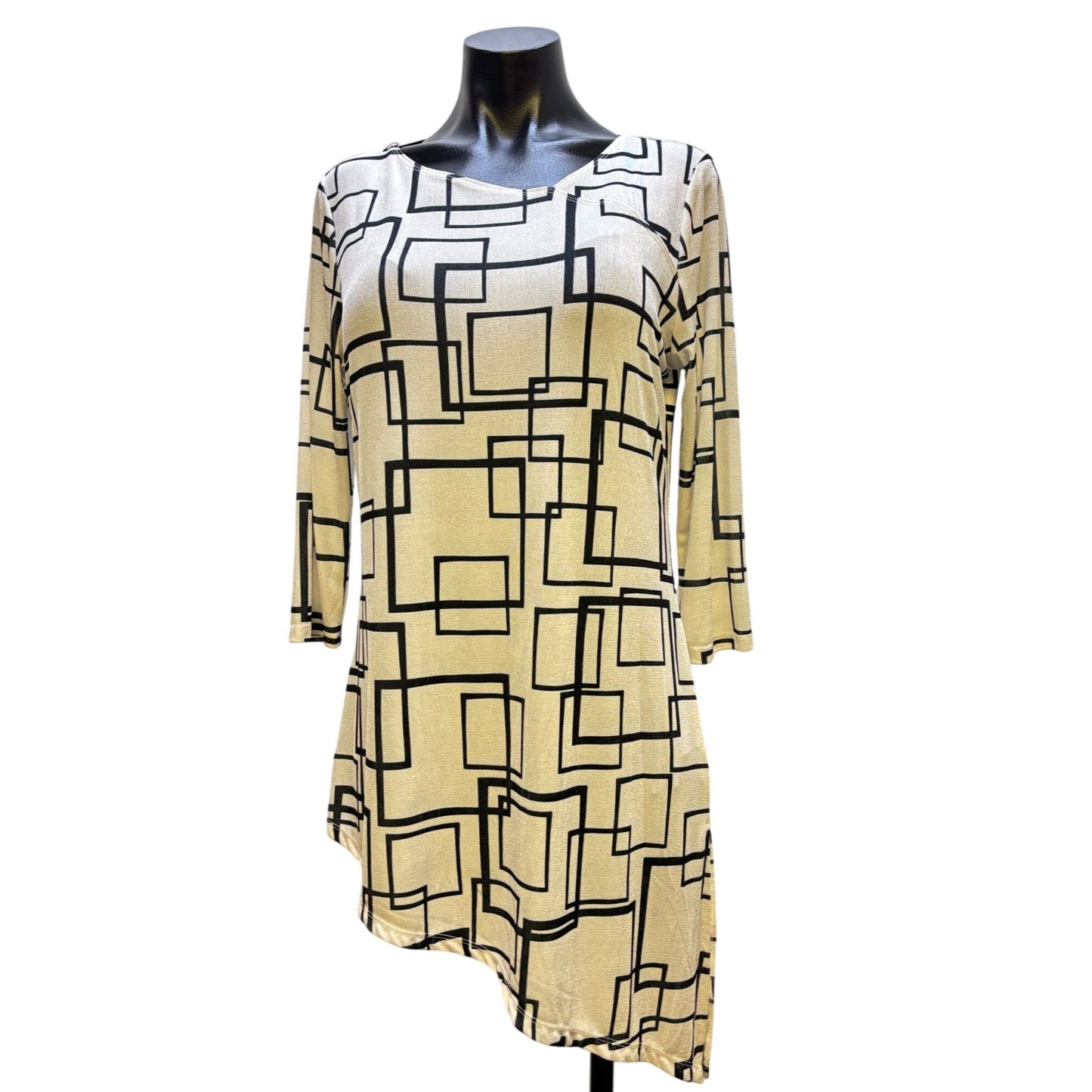 NWT Vecceli Italy Asymmetric Tunic Blouse Black & White S