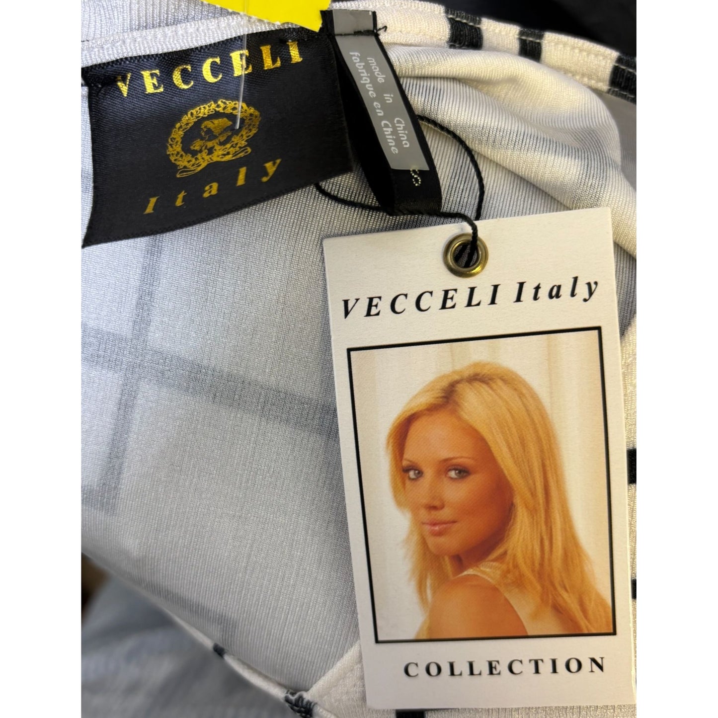 NWT Vecceli Italy Asymmetric Tunic Blouse Black & White S