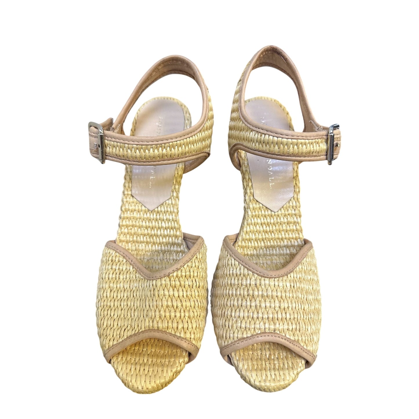 Loeffler Randall Vintage Woven Straw & Leather Peep-Toe Valentine Wedge Heels