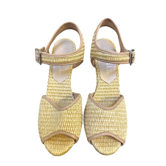 Loeffler Randall Woven Straw & Leather Peep-Toe Valentine Wedge Heels