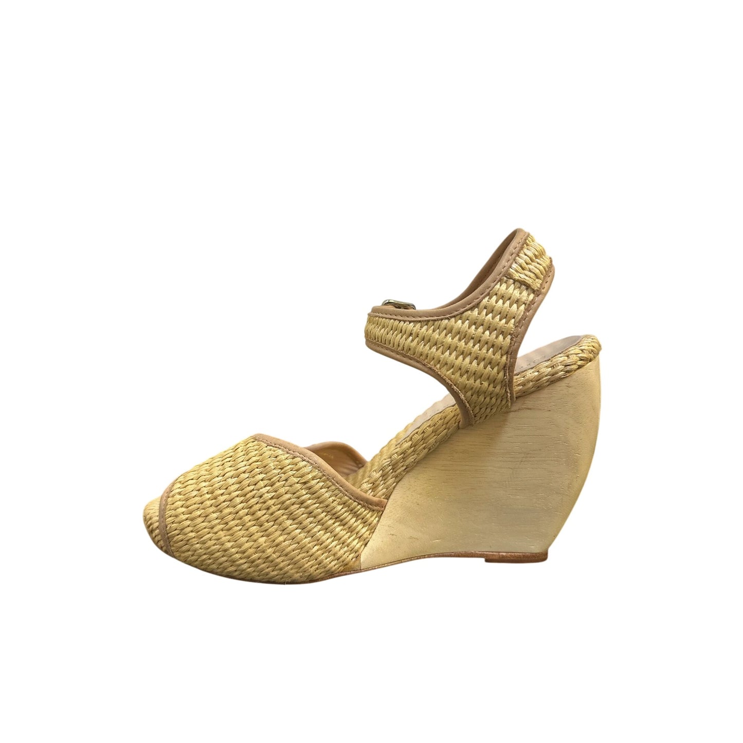 Loeffler Randall Vintage Woven Straw & Leather Peep-Toe Valentine Wedge Heels
