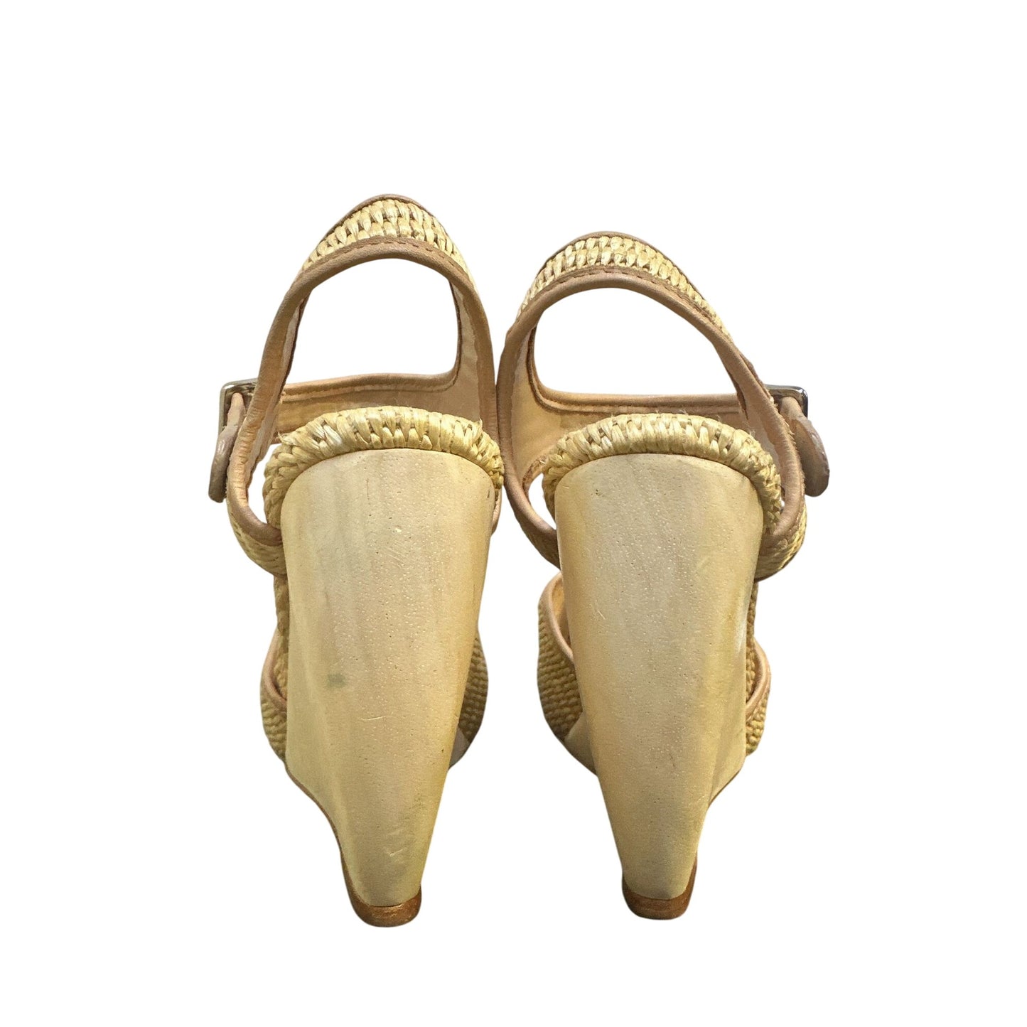 Loeffler Randall Vintage Woven Straw & Leather Peep-Toe Valentine Wedge Heels