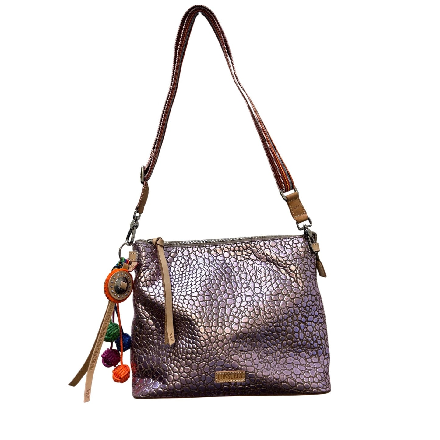 Consuela Lilac Crossbody Bag With Textured Leather