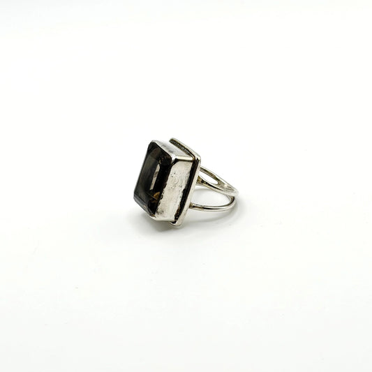 Sterling Silver Rectangular Smoky Quartz Handmade Ring Size 7.5